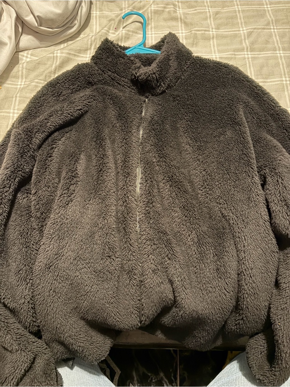 PINK Victoria's Secret Woman Plush Full-Zip Sweater Jacket - Charcoal Gray